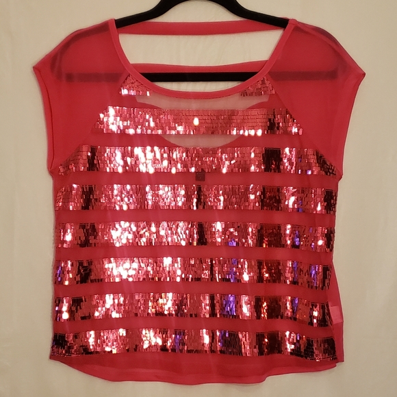 2B bebe pink sequence top | sheer shirt.. NWOT - Picture 1 of 7